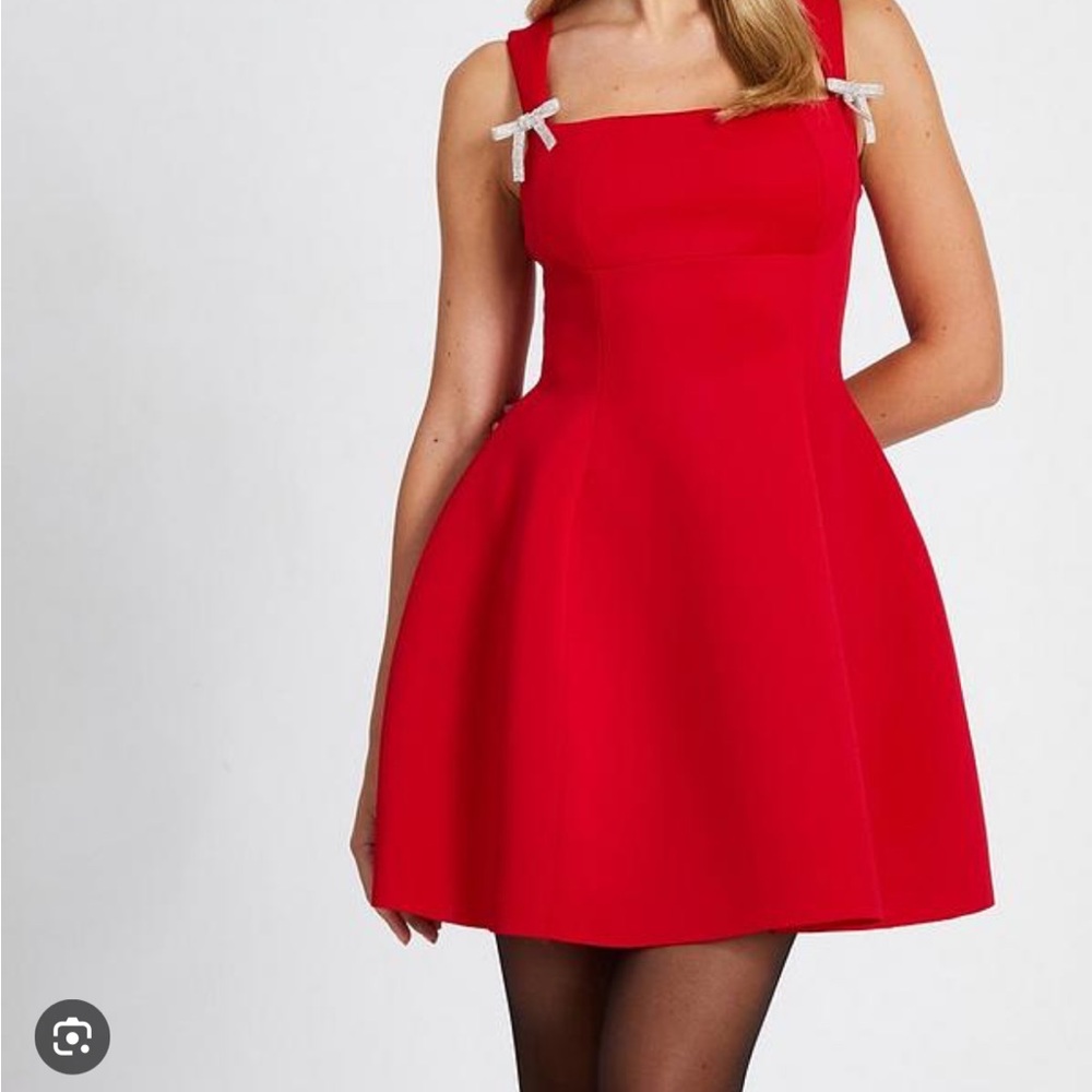 Red Fit and Flare Mini Dress with Square Neckline